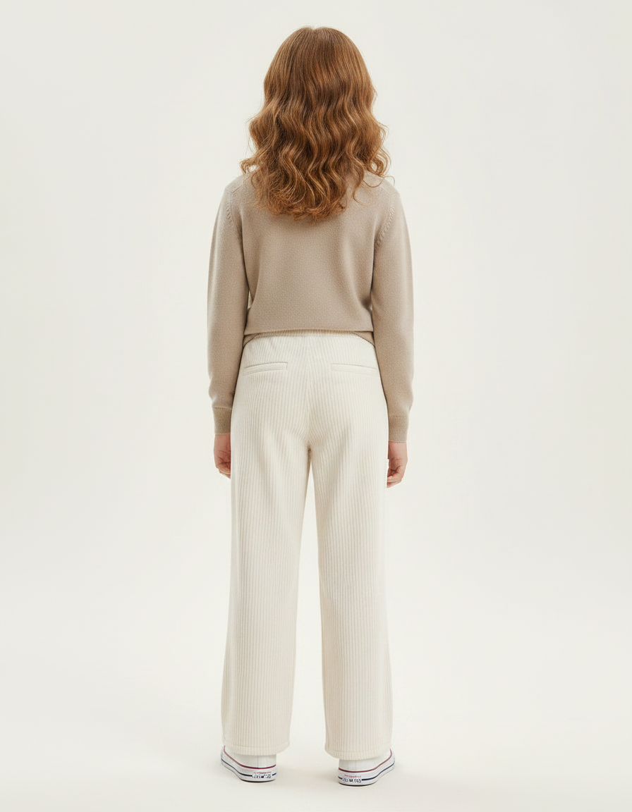 Pantalon Velours Écru Côtelé Ample Décontracté Fille - Beige Cordé - vue 2