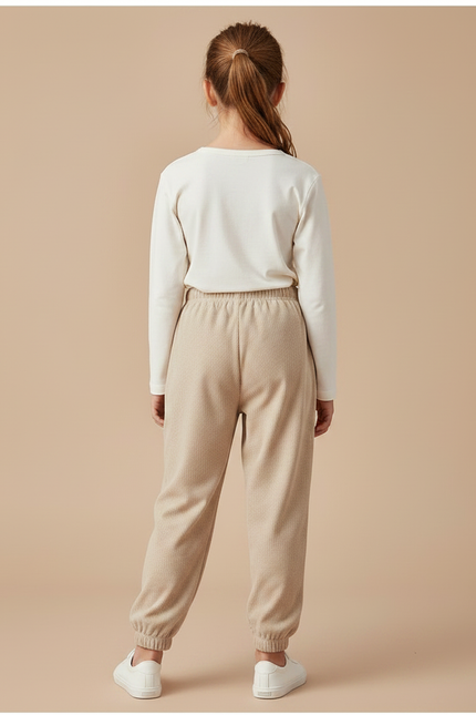Pantalon Velours Côtelé Beige Ample Enfant Confortable - Cordé - vue 2