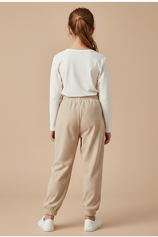 Pantalon Velours Côtelé Beige Ample Enfant Confortable - Cordé - vue 2
