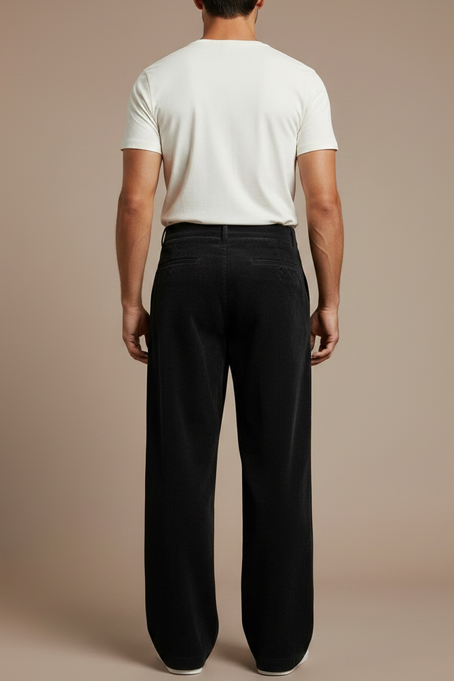 Pantalon Velours Homme Noir Large - Cordé - vue 2