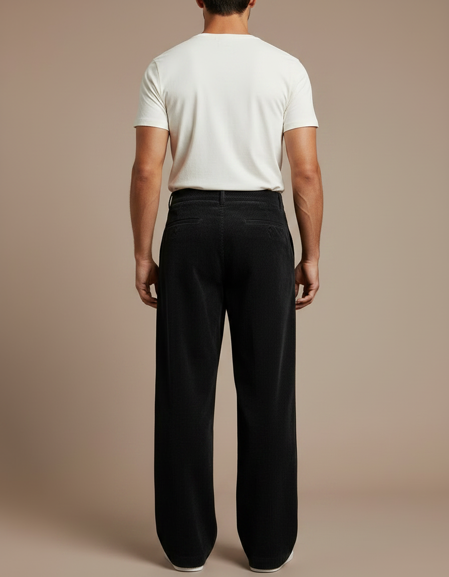 Pantalon Velours Homme Noir Large - Cordé - vue 2