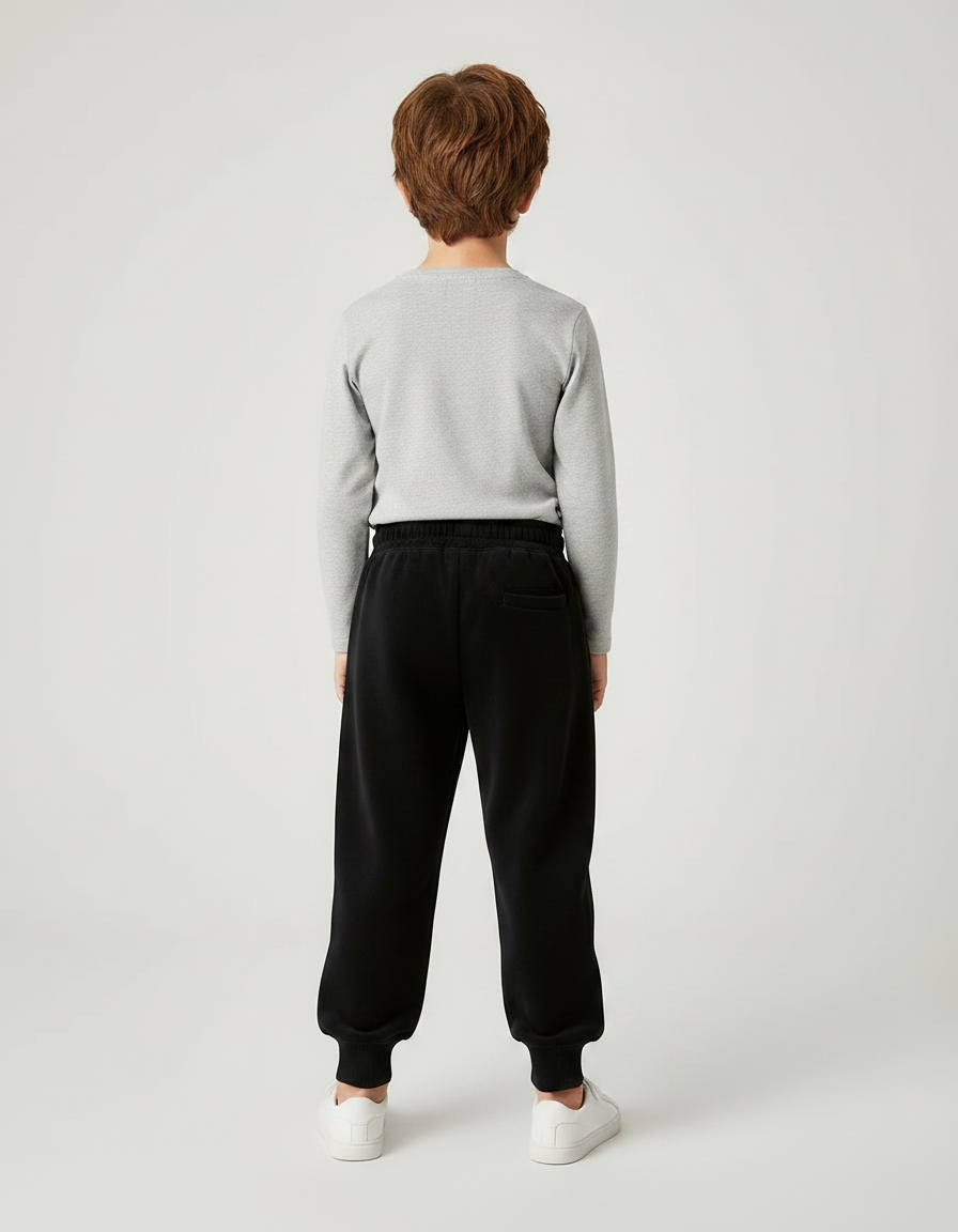Pantalon Velours Noir Ample Brodé Garçon Hiver - vue 2