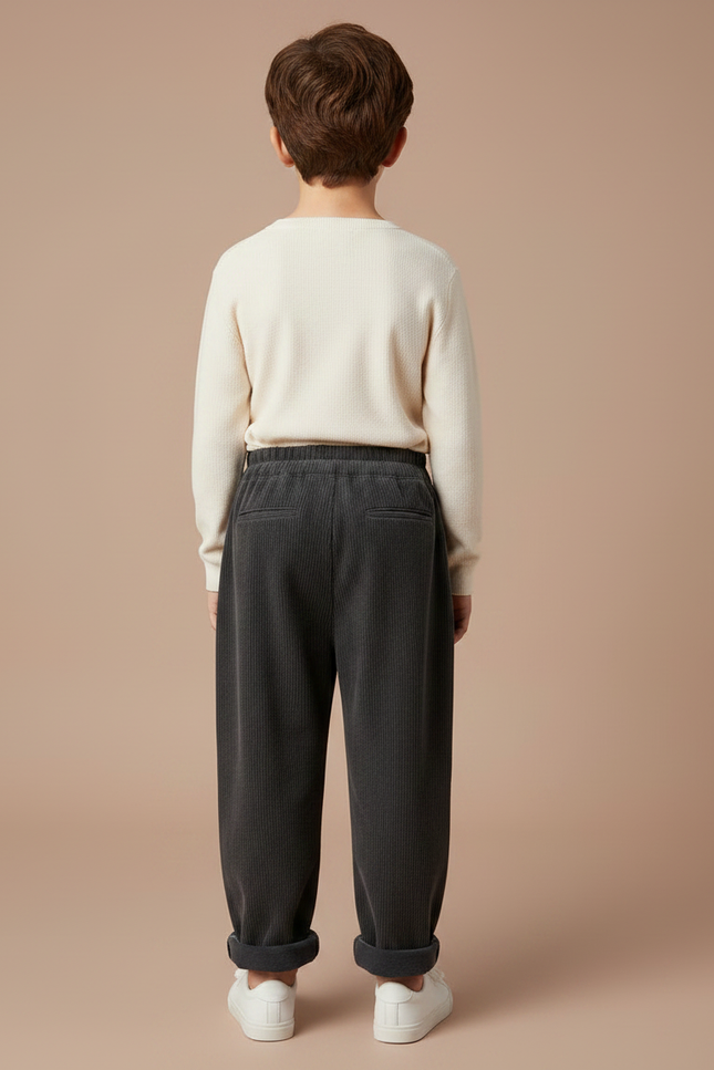Pantalon Velours Côtelé Gris Ample Décontracté Enfant - Cordé - vue 2