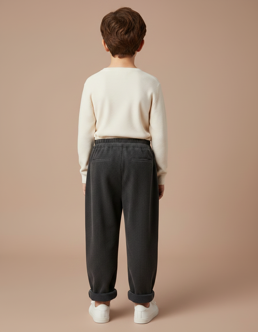 Pantalon Velours Côtelé Gris Ample Décontracté Enfant - Cordé - vue 2