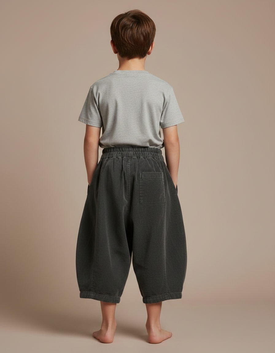 Pantalon Velours Côtelé Gris Ample Garçon Rétro - Cordé - vue 2