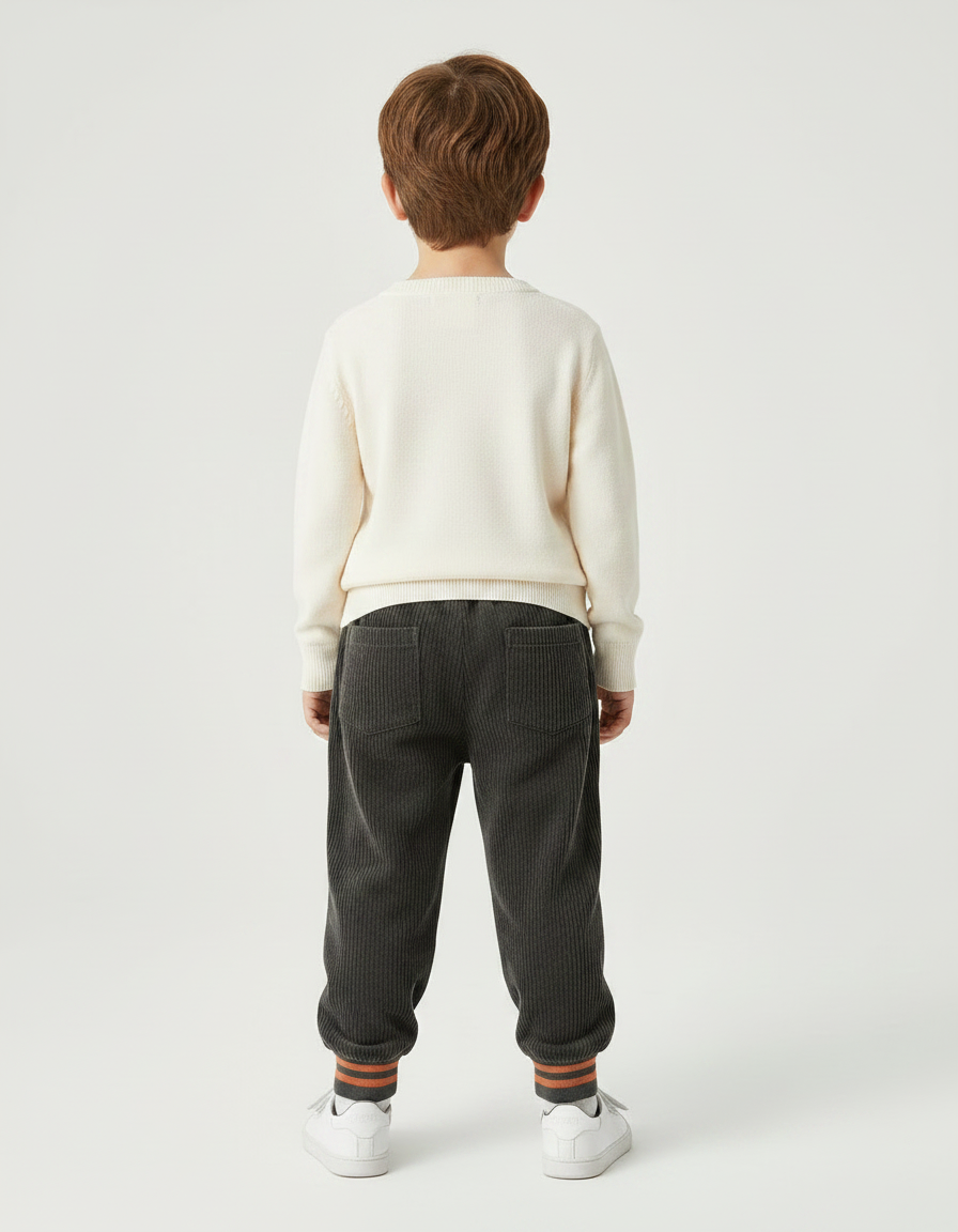 Pantalon Velours Côtelé Gris Décontracté Ours Enfant - Cordé - vue 2
