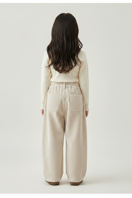 Pantalon Velours Beige Ample Côtelé Décontracté Enfant - Cordé - vue 2