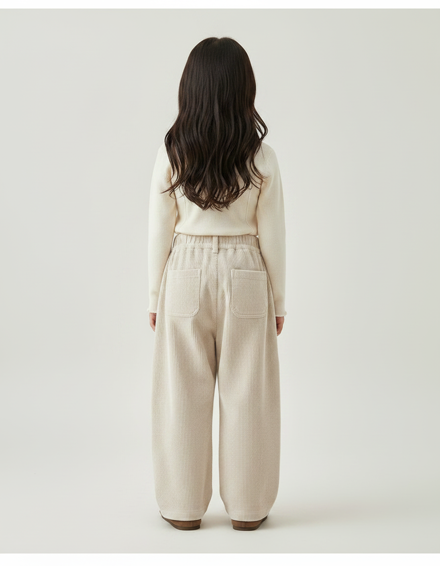 Pantalon Velours Beige Ample Côtelé Décontracté Enfant - Cordé - vue 2