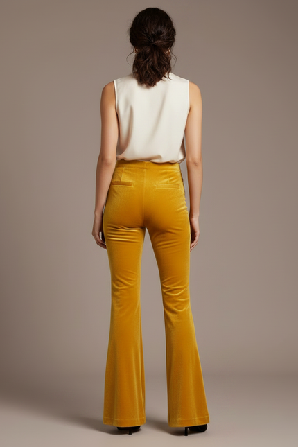 Pantalon Velours Jaune Évasé Taille Haute Élégant - vue 2
