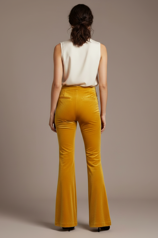 Pantalon Velours Jaune Évasé Taille Haute Élégant - vue 2