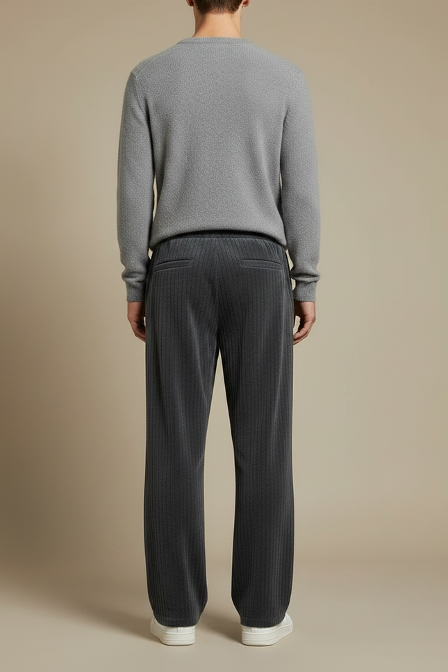 Pantalon Velours Côtelé Gris Ample Confortable Droit Homme - Cordé - vue 2