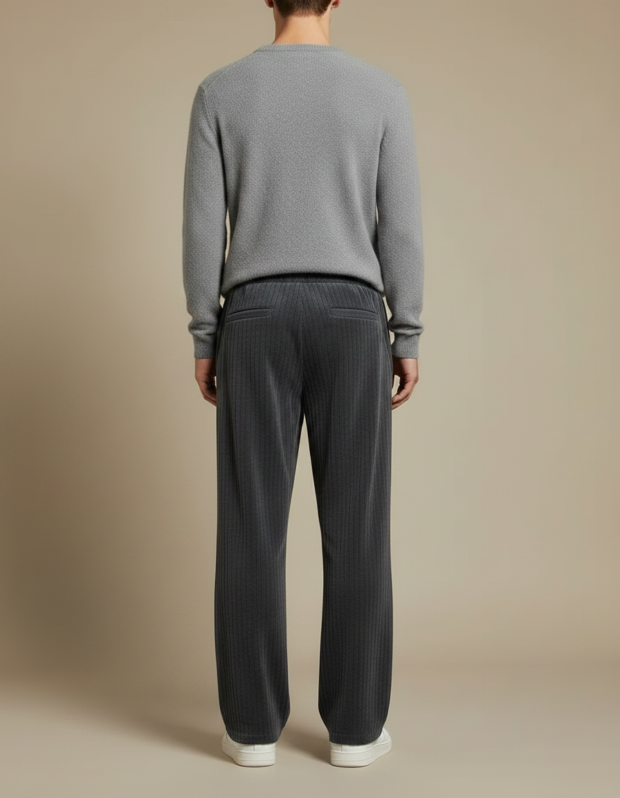 Pantalon Velours Côtelé Gris Ample Confortable Droit Homme - Cordé - vue 2