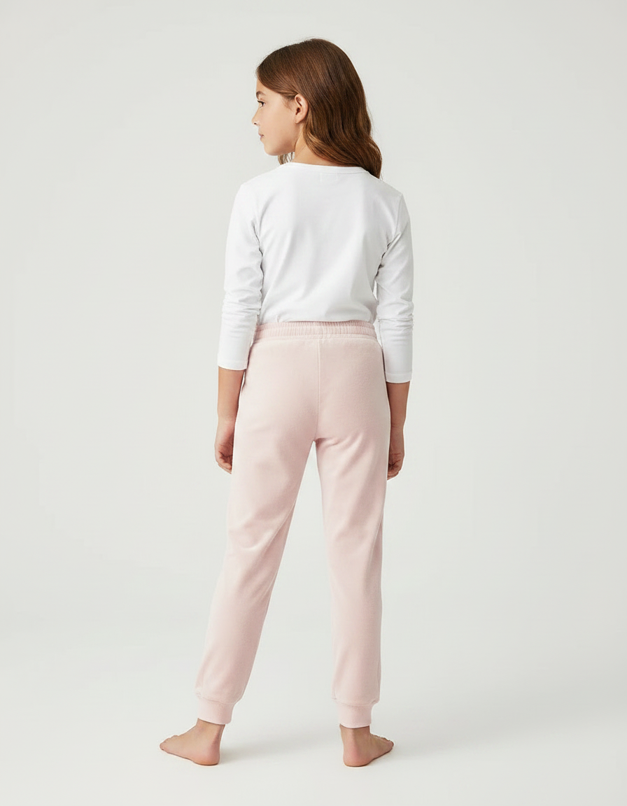 Pantalon Velours Rose Enfant Jogging Doux Décontracté - vue 2