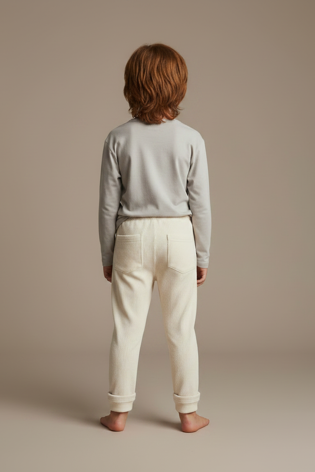 Pantalon Velours Blanc Bebe - Beige Cordé - vue 2