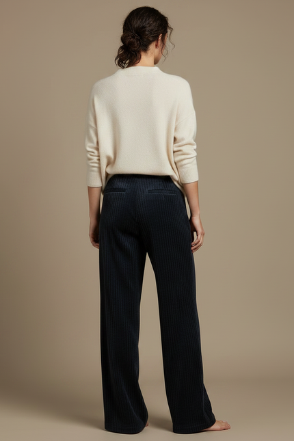 Pantalon Velours Bleu Marine Ample Côtelé Élastique - Cordé - vue 2