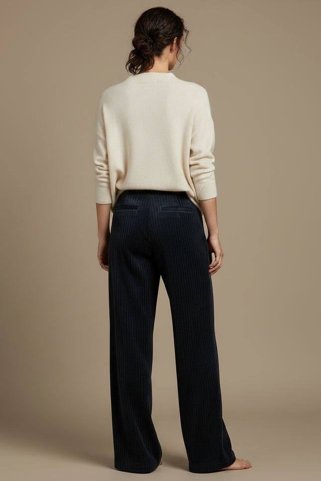 Pantalon Velours Bleu Marine Ample Côtelé Élastique - Cordé - vue 2