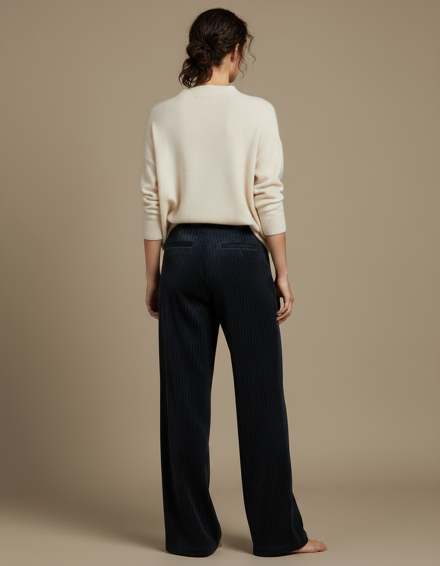 Pantalon Velours Bleu Marine Ample Côtelé Élastique - Cordé - vue 2