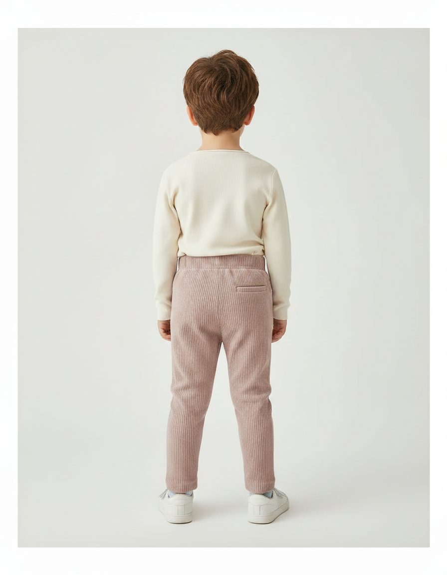 Pantalon Velours Côtelé Rose Enfant Doux Ajusté - Cordé - vue 2