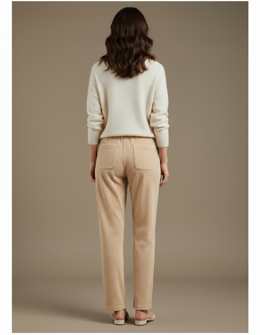 Pantalon Velours Beige Droit Décontracté Cordon Femme - vue 2