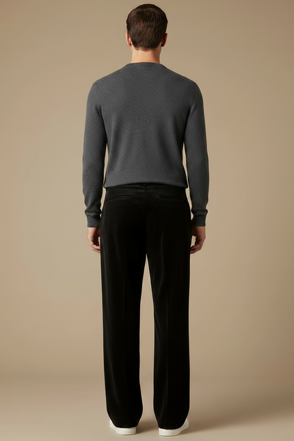 Pantalon Velours Noir Côtelé Ample Homme Décontracté - vue 2