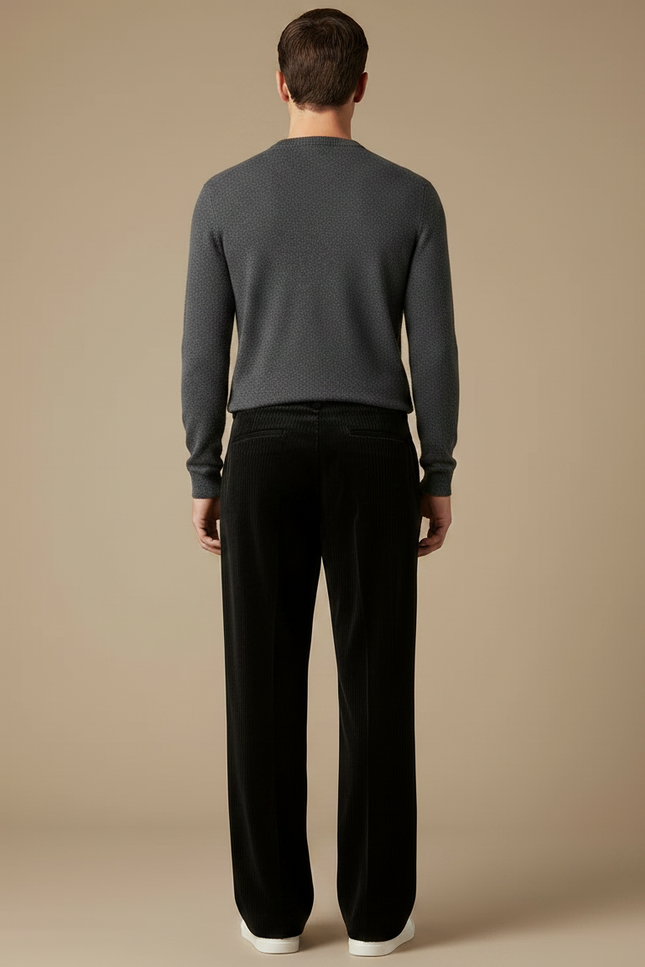 Pantalon Velours Noir Côtelé Ample Homme Décontracté - vue 2