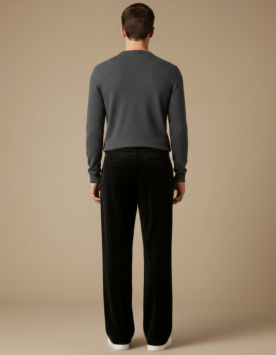 Pantalon Velours Noir Côtelé Ample Homme Décontracté - vue 2
