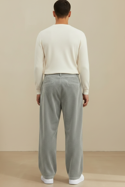 Pantalon Velours Gris Côtelé Ample Droit Homme - vue 2
