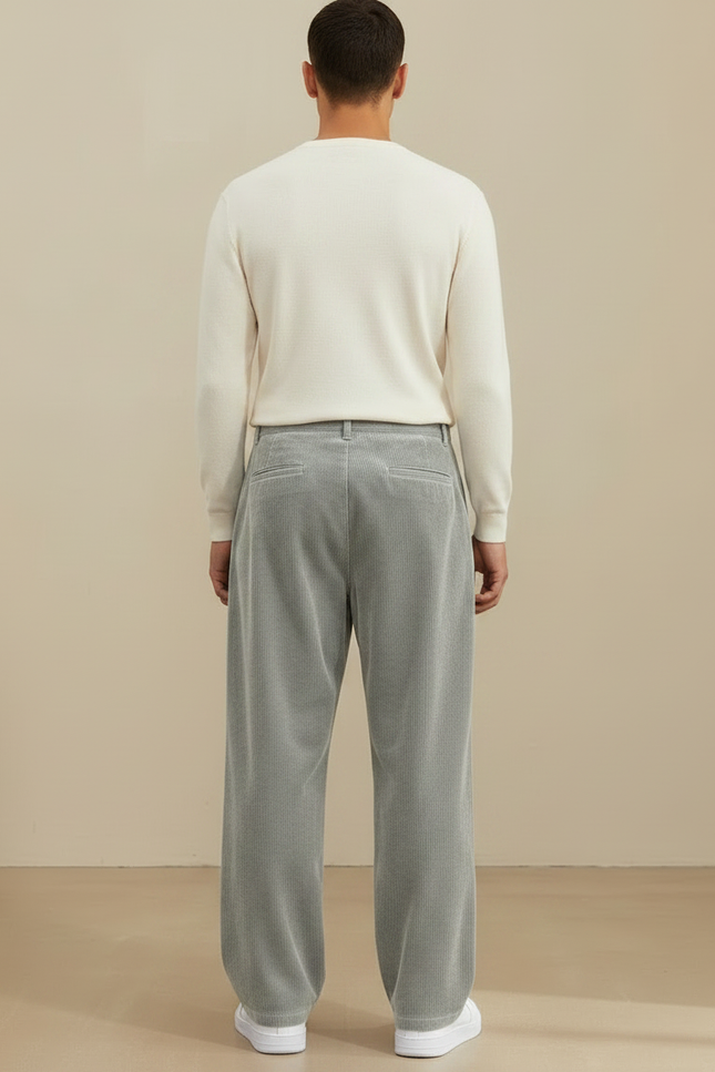 Pantalon Velours Gris Côtelé Ample Droit Homme - vue 2