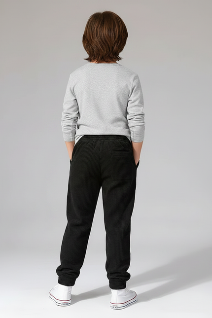 Pantalon Velours Noir Côtelé Jogger Garçon Confortable - vue 2