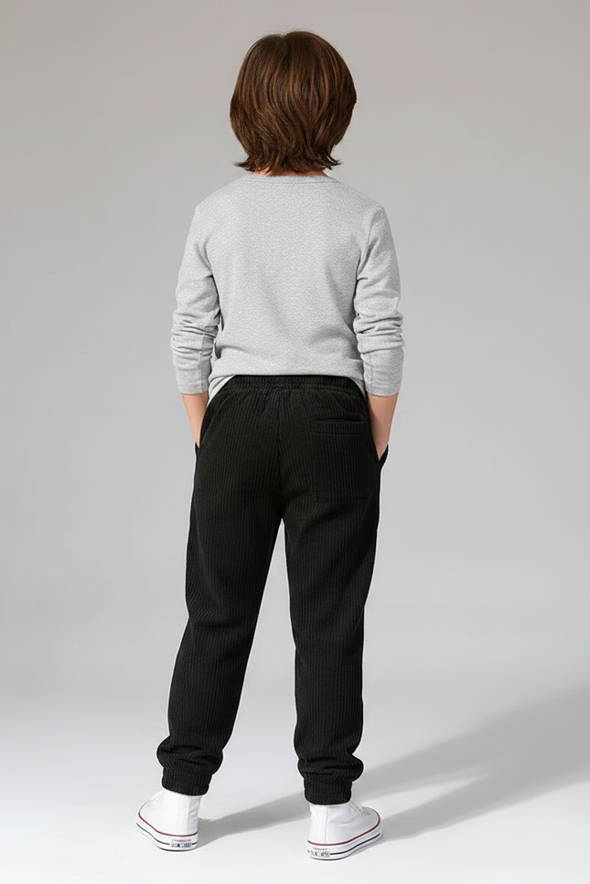 Pantalon Velours Noir Côtelé Jogger Garçon Confortable - vue 2