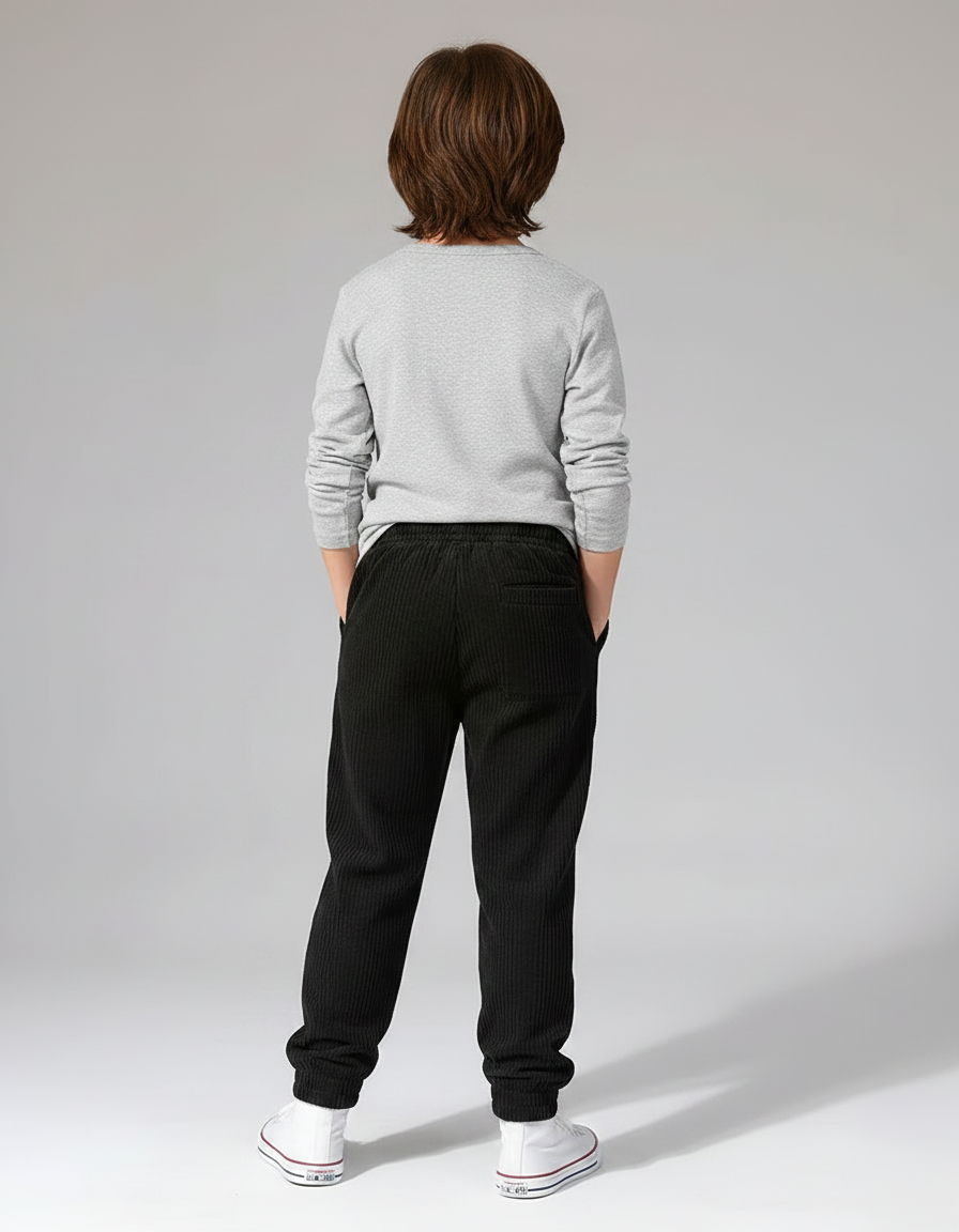 Pantalon Velours Noir Côtelé Jogger Garçon Confortable - vue 2