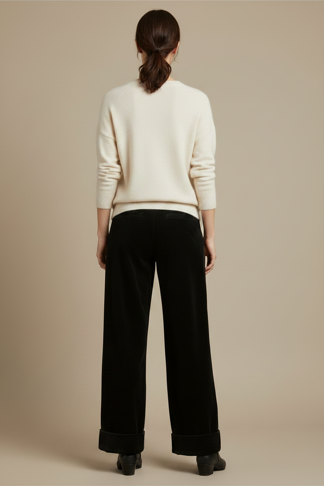 Pantalon Velours Noir Large Décontracté Femme - Cordé - vue 2