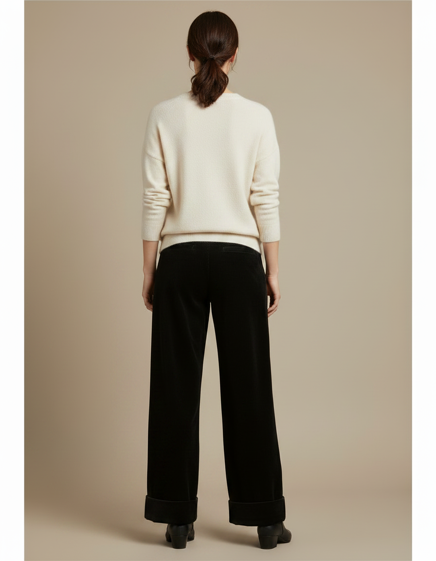 Pantalon Velours Noir Large Décontracté Femme - Cordé - vue 2