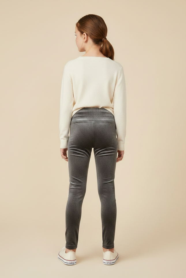 Pantalon Velours Gris Slim Fille Confortable Élégant - vue 2