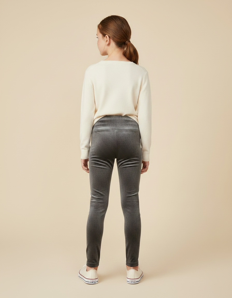 Pantalon Velours Gris Slim Fille Confortable Élégant - vue 2