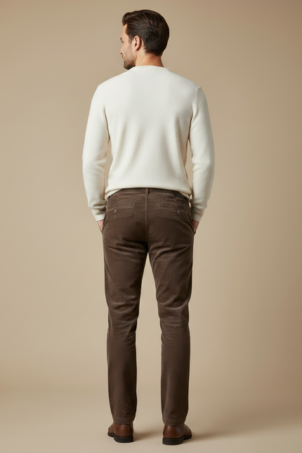 Pantalon Velours Côtelé Marron Droit Homme Élégant Casual - vue 2