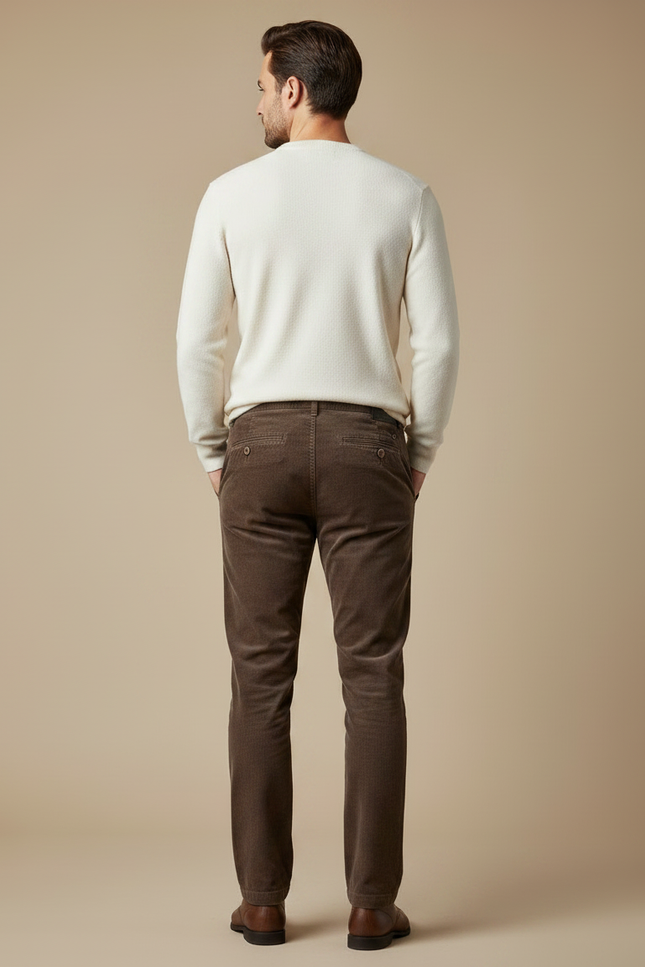 Pantalon Velours Côtelé Marron Droit Homme Élégant Casual - vue 2