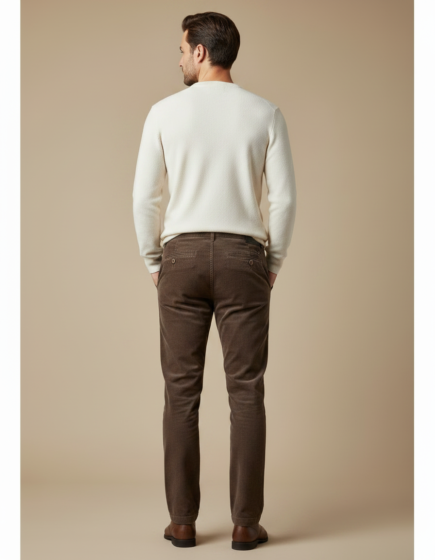 Pantalon Velours Côtelé Marron Droit Homme Élégant Casual - vue 2