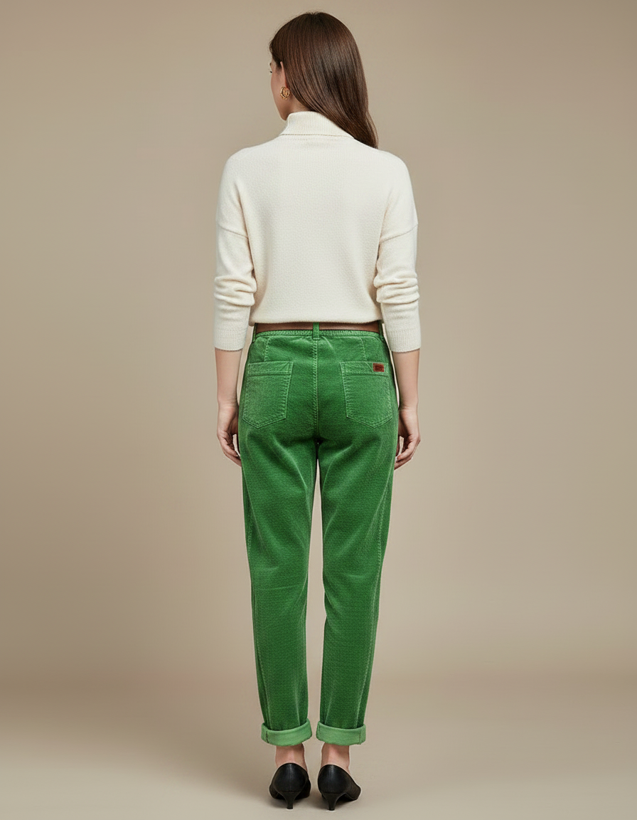 Pantalon Velours Femme Vert Baggy - Cordé - vue 2