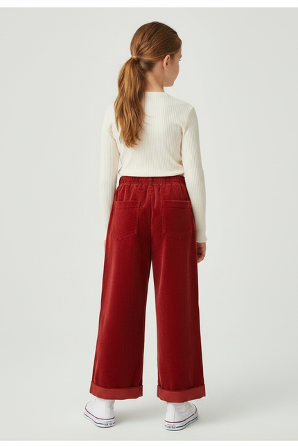 Pantalon Velours Rouge Brique Côtelé Ample Enfant - Bordeaux - vue 2