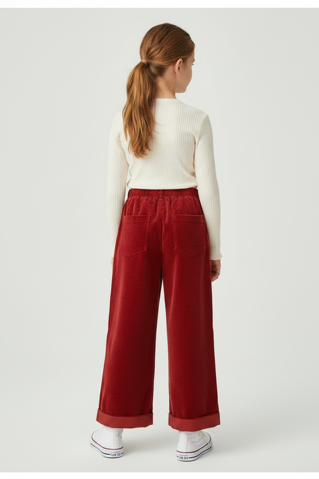 Pantalon Velours Rouge Brique Côtelé Ample Enfant - Bordeaux - vue 2