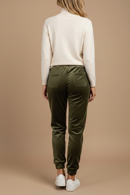 Pantalon Velours Vert Kaki Ample Confortable Élastiqué - vue 2