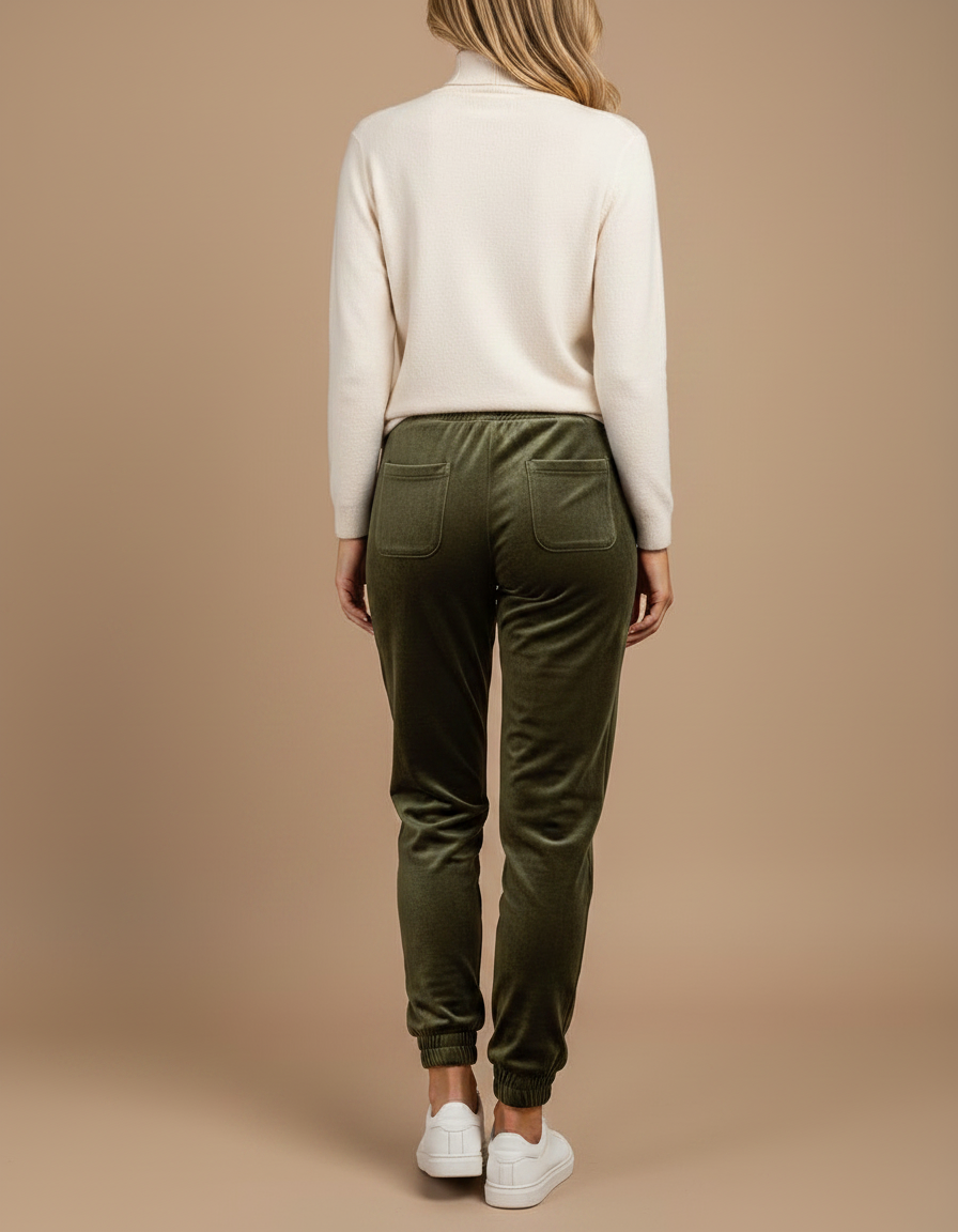 Pantalon Velours Vert Kaki Ample Confortable Élastiqué - vue 2