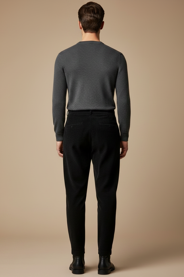 Pantalon Velours Côtelé Noir Plissé Homme Décontracté - Cordé - vue 2