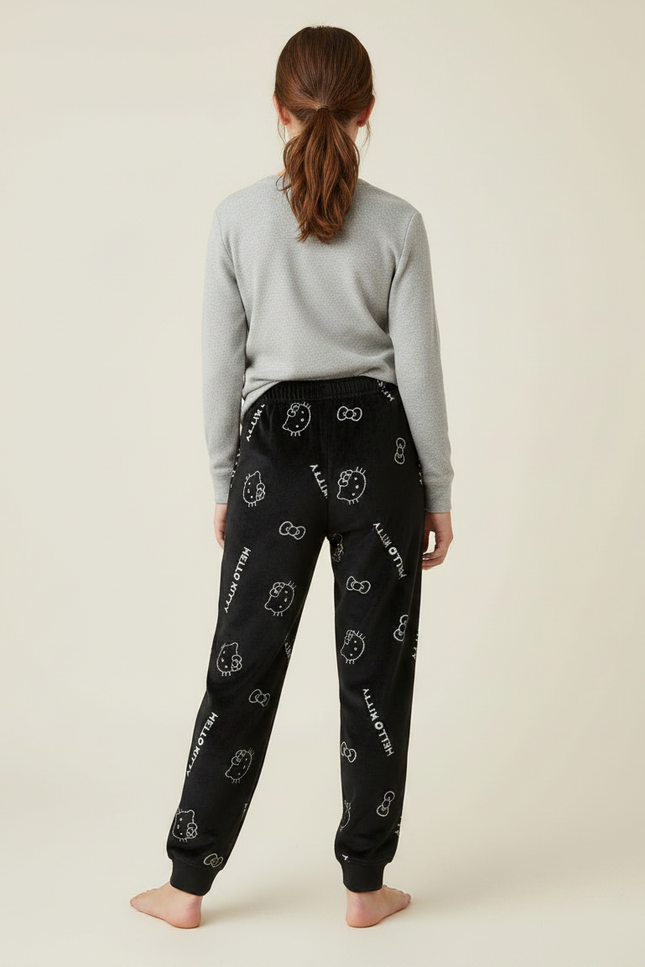 Pantalon Velours Noir Hello Kitty Confortable Décontracté Enfant - vue 2