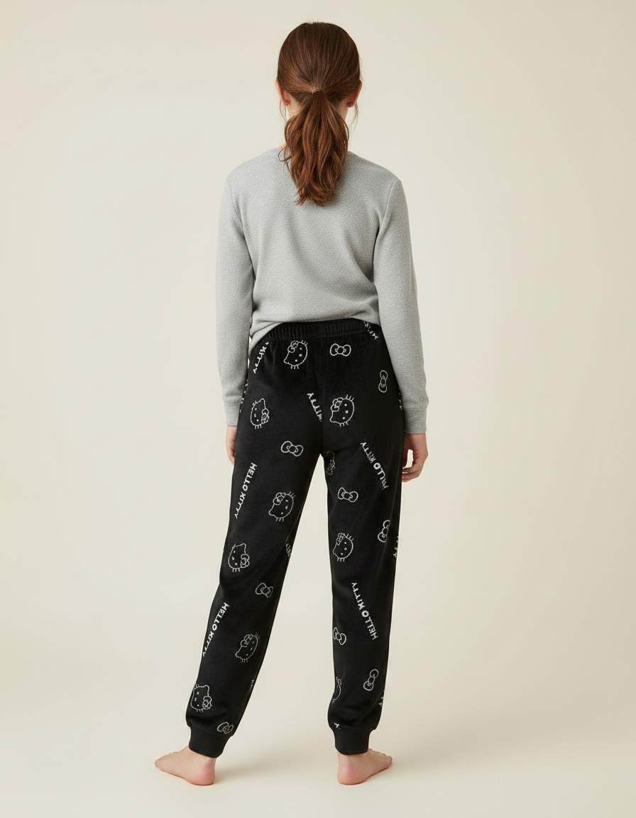 Pantalon Velours Noir Hello Kitty Confortable Décontracté Enfant - vue 2