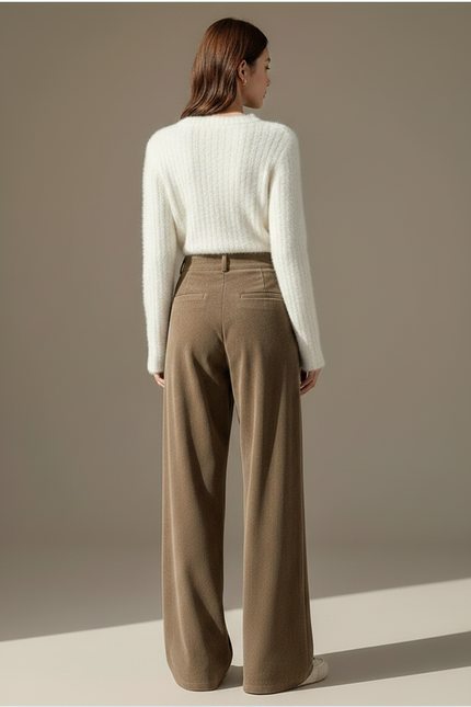 Pantalon Velours Marron Taille Haute Ample Hiver - vue 2