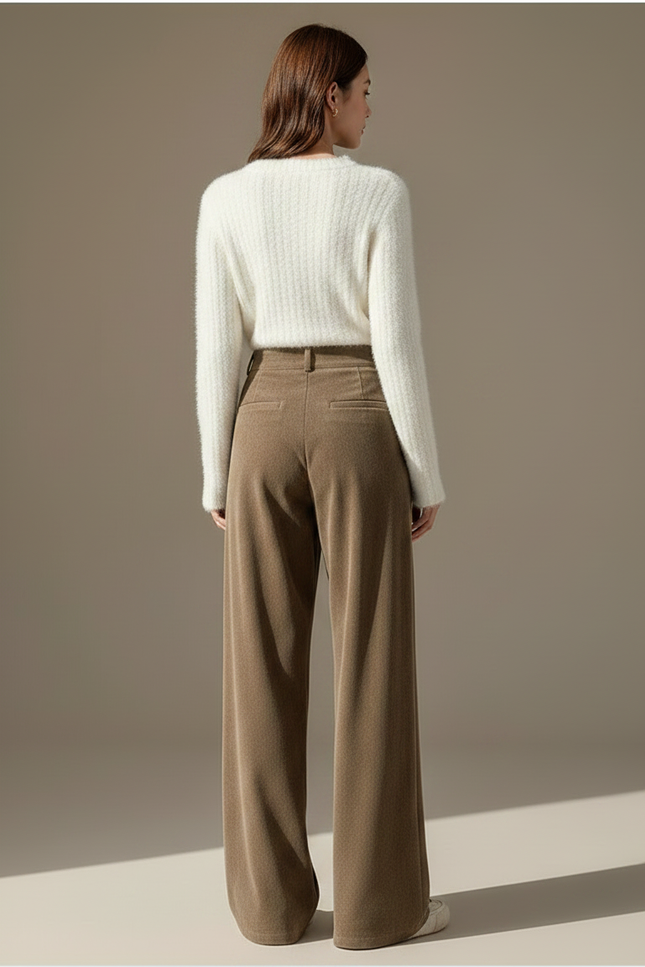 Pantalon Velours Marron Taille Haute Ample Hiver - vue 2