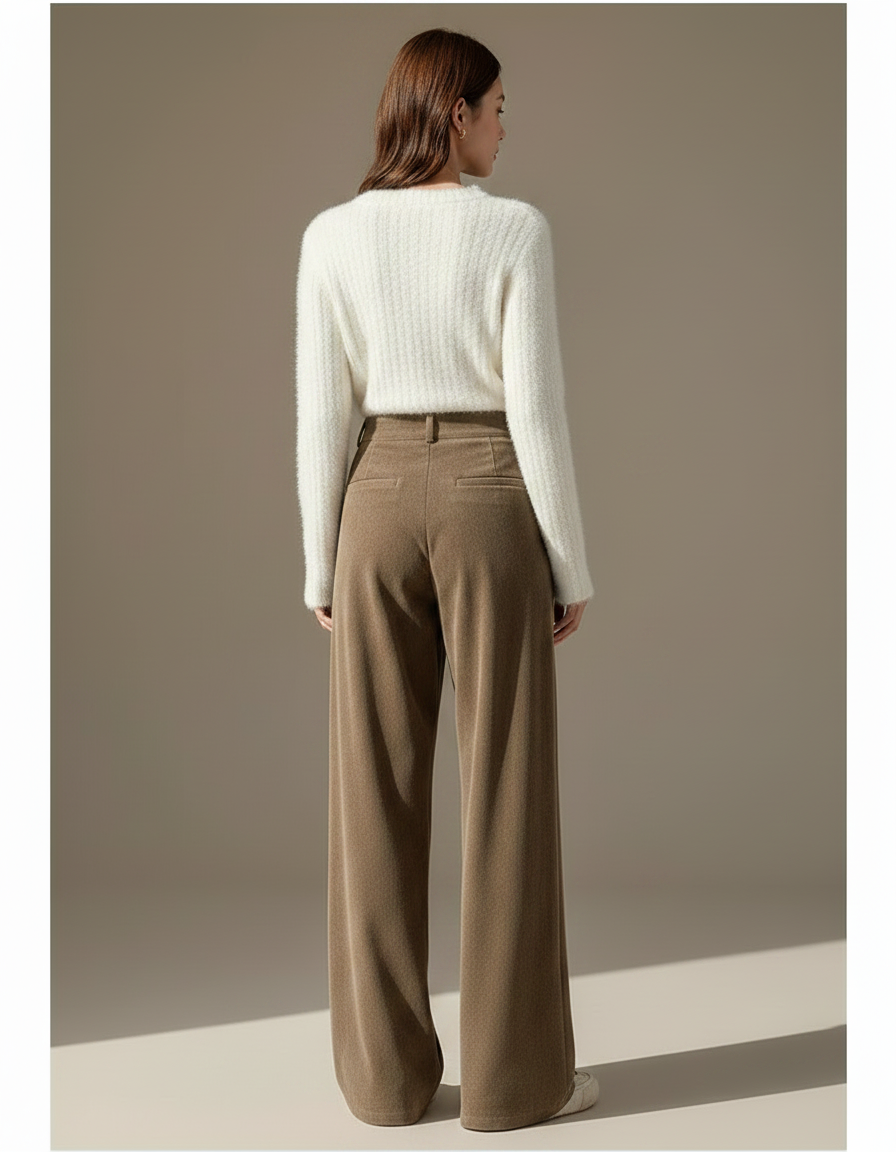 Pantalon Velours Marron Taille Haute Ample Hiver - vue 2