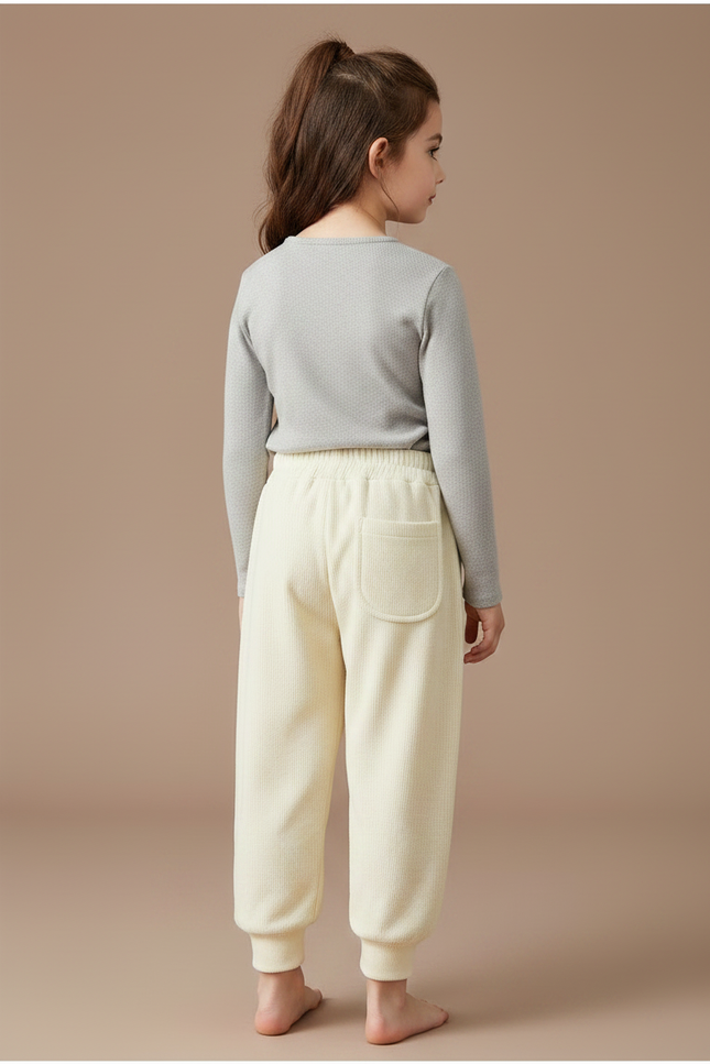 Pantalon Velours Écru Ample Côtelé Enfant Confortable - Beige Cordé - vue 2
